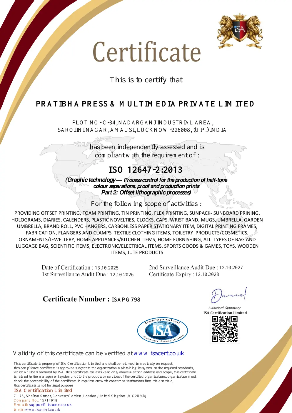 PPML ISO 12647-2:2013 certificate